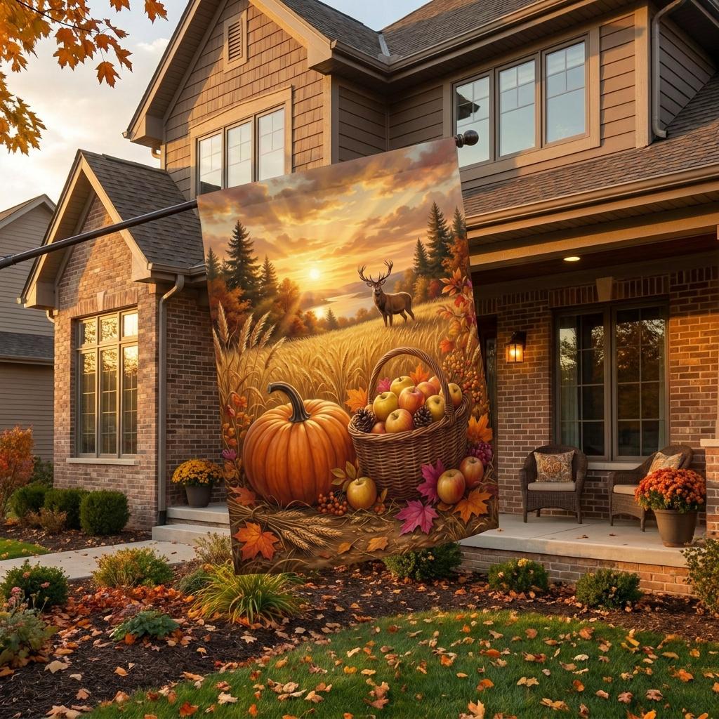 Scenic Deer Fall Garden Flag — Autumn Buck & Harvest Yard Decor