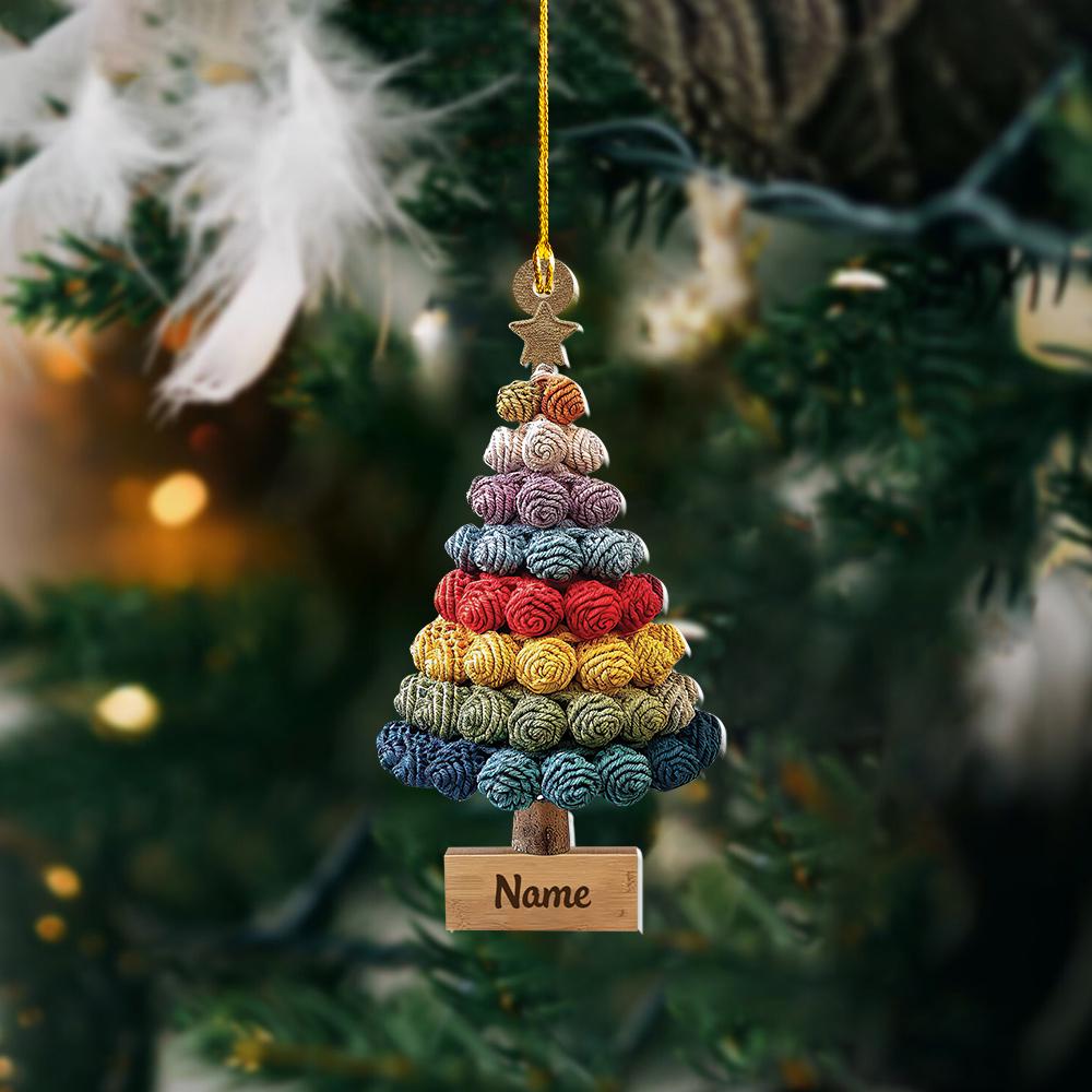 Personalized Crochet Christmas Ornament – Custom 2D Flat Knitting Ornament, Crochet Lover Holiday Gift for Mom, Christmas Tree Decor