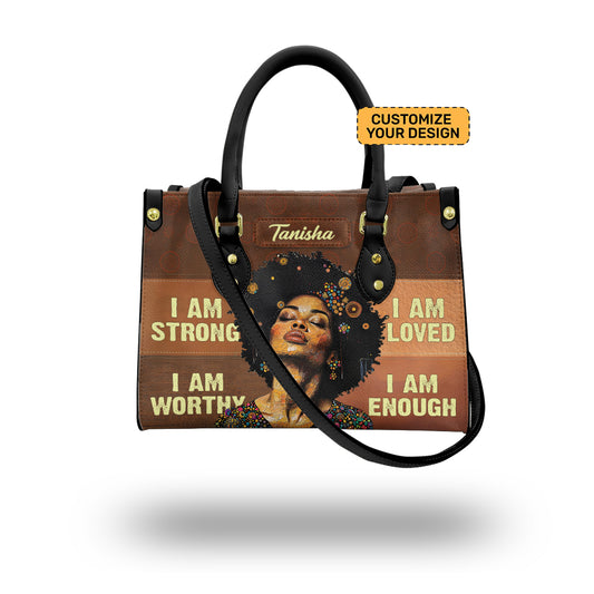 I Am Strong Motivational Leather Handbag for Black Women ID-0322-VCXW