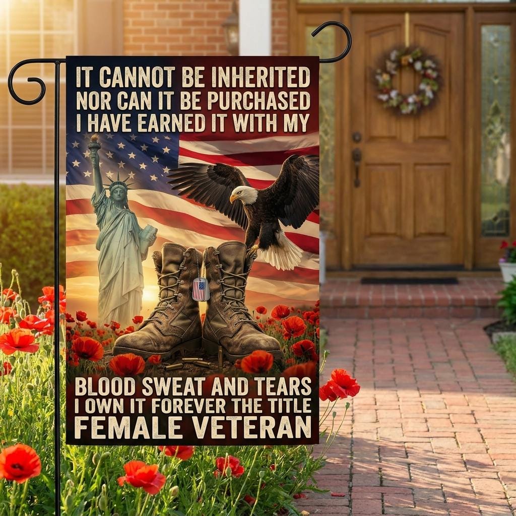 Proud Female Veteran Patriotic Yard Flag: Eagle & Statue of Liberty Decor