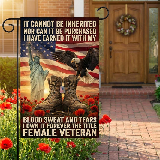 Proud Female Veteran Patriotic Yard Flag: Eagle & Statue of Liberty Decor