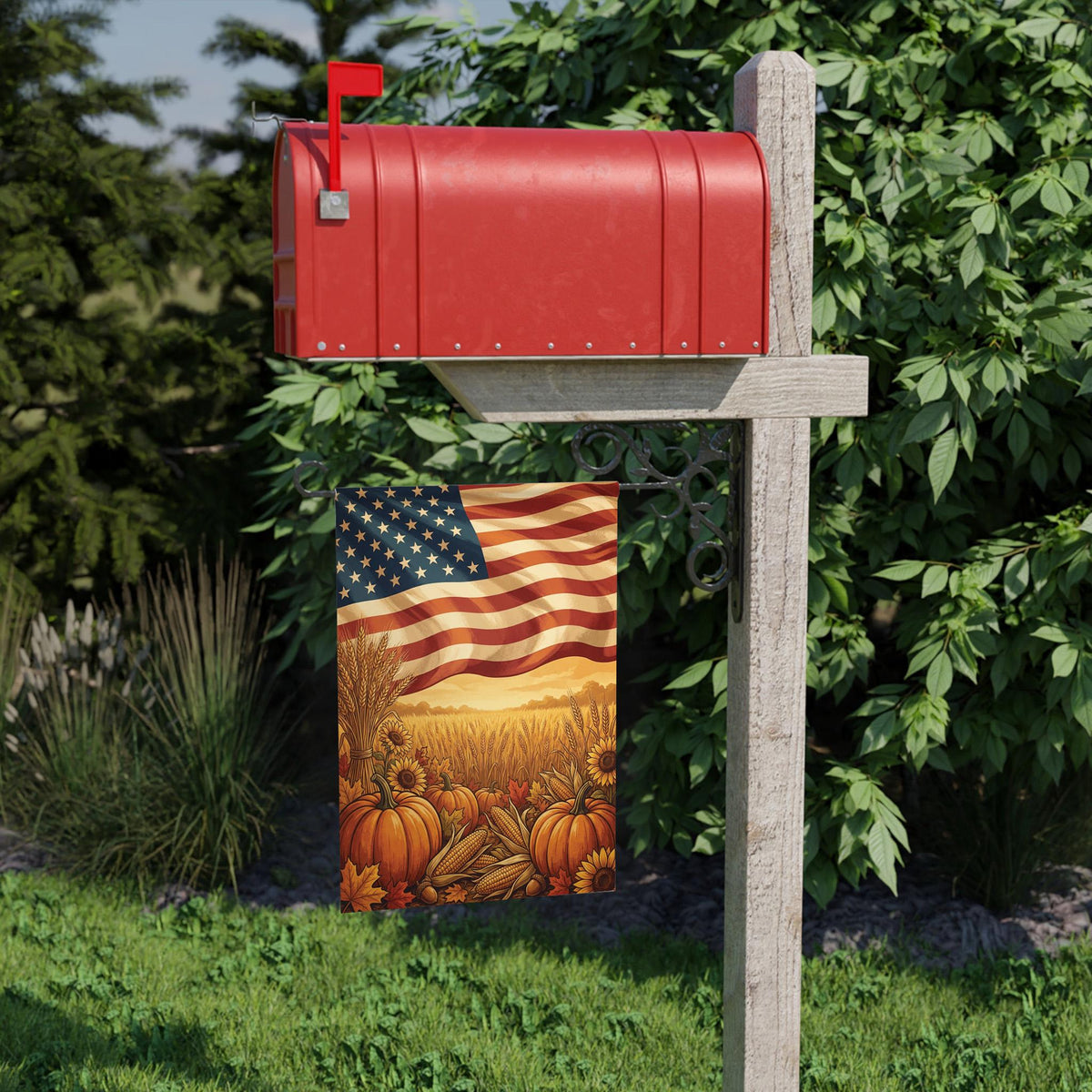 Patriotic Fall Flag: Stars, Stripes & Pumpkin Harvest Decor