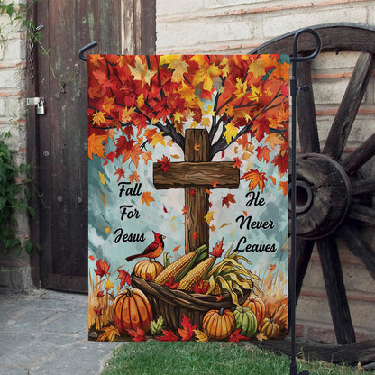Fall for Jesus He Never Leaves Double-Sided Garden Flag – Pumpkin & Red Cardinals Fall House Flag, Christian Thanksgiving Yard Decor