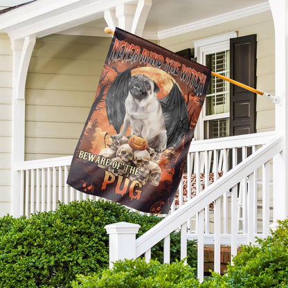 "Never Mind The Witch" Pug Dog Double-Sided Flag