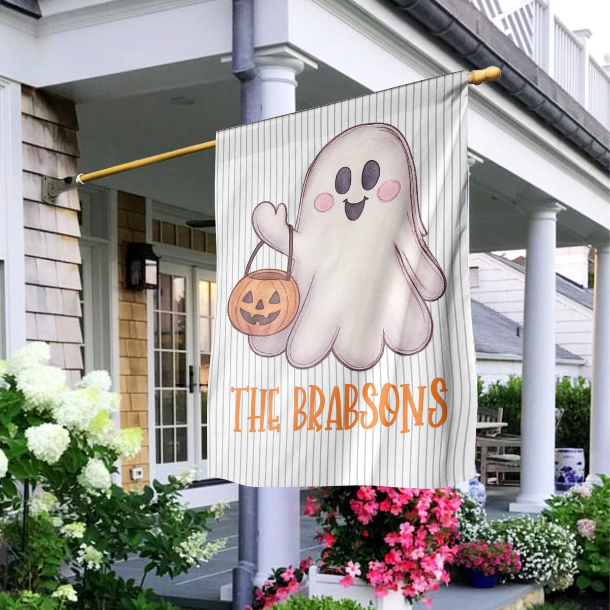 Personalized Cute Ghost Halloween Garden Flag – Happy Fall Welcome Yard Sign, Autumn Thanksgiving Outdoor Garden Decor