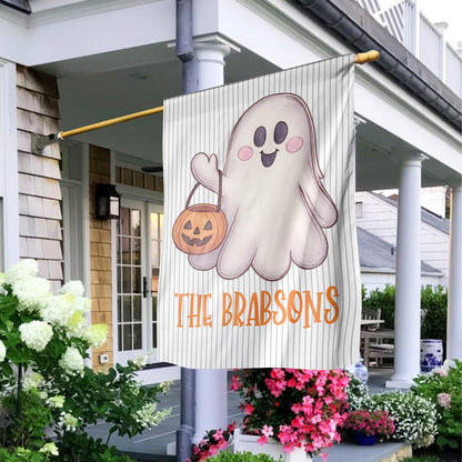 Personalized Cute Ghost Halloween Garden Flag – Happy Fall Welcome Yard Sign, Autumn Thanksgiving Outdoor Garden Decor