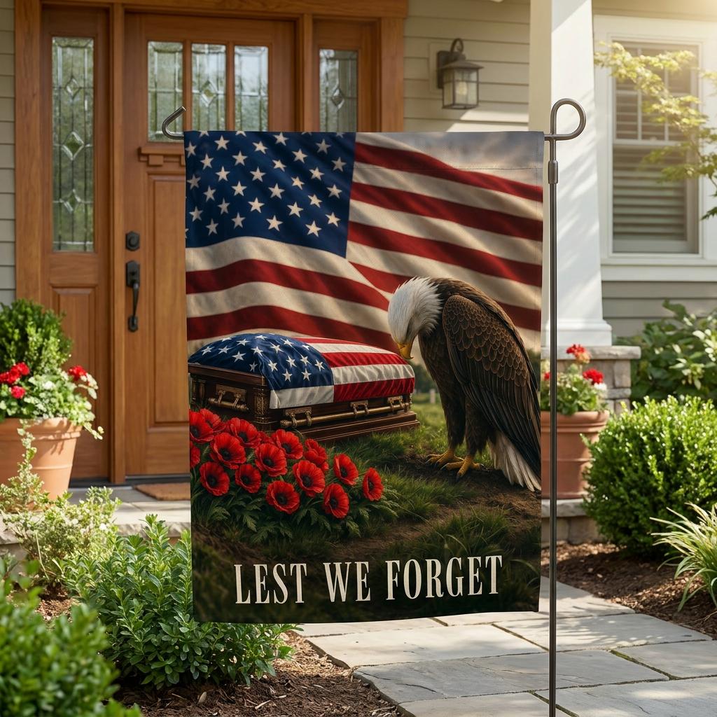 Bald Eagle "Lest We Forget" Memorial Day Garden Flag