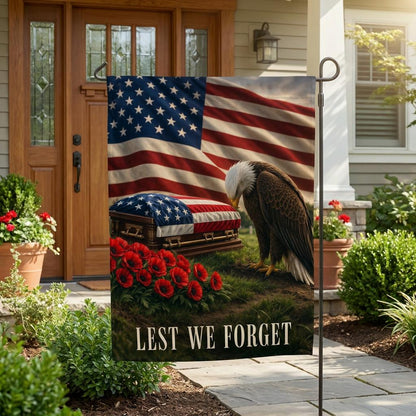 Bald Eagle "Lest We Forget" Memorial Day Garden Flag