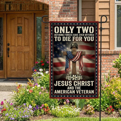 Jesus Christ and American Veteran Garden Flag - Patriotic Christian Decor