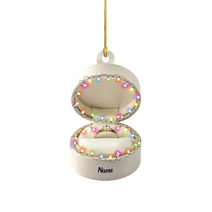 Personalized Engaged Christmas Ornament – Custom Wedding Ring & Ring Box Ornament, Just Engaged Couple Holiday Gift, Christmas Tree Decor