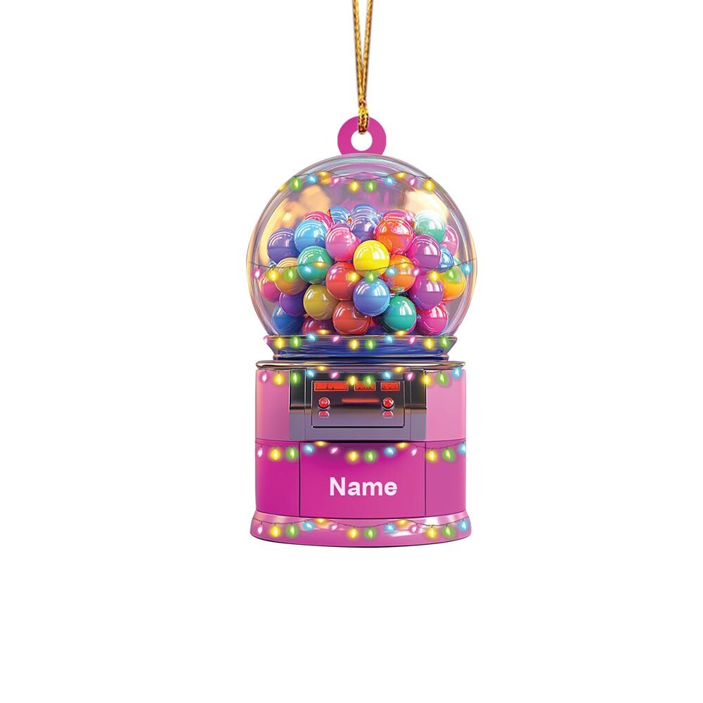 Personalized Gumball Machine Christmas Ornament – Custom Bubble Gum Vending Machine Ornament, Candy Lover Holiday Decor & Gift