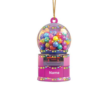 Personalized Gumball Machine Christmas Ornament – Custom Bubble Gum Vending Machine Ornament, Candy Lover Holiday Decor & Gift
