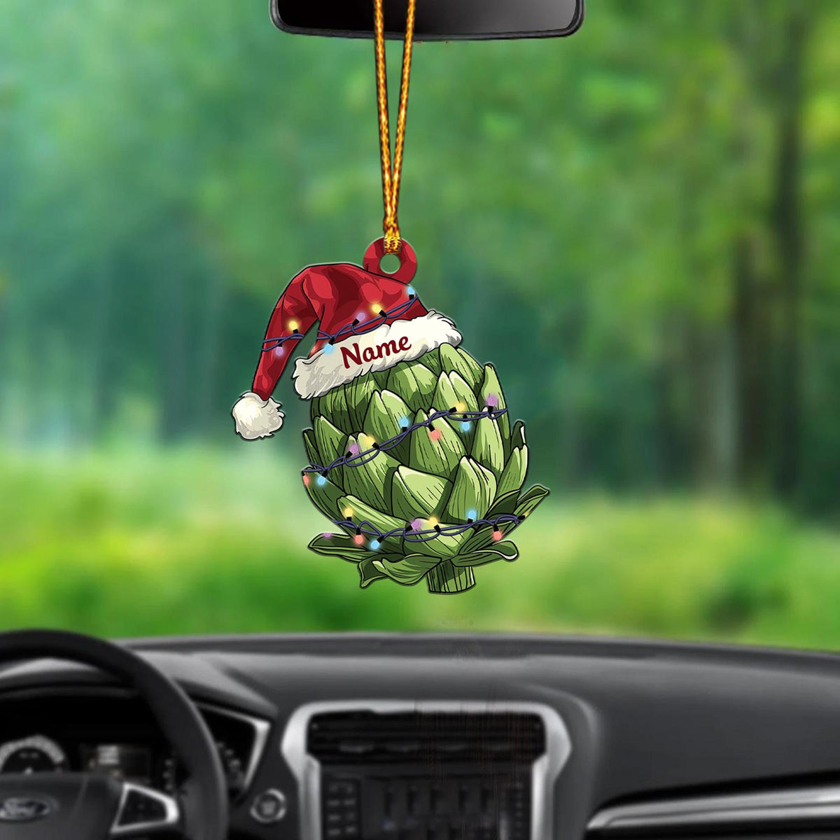Artichoke Christmas Lights Ornament – Flat Hanging Artichoke Car Decor, Vegetable Lover Holiday Gift, Xmas Tree Ornament