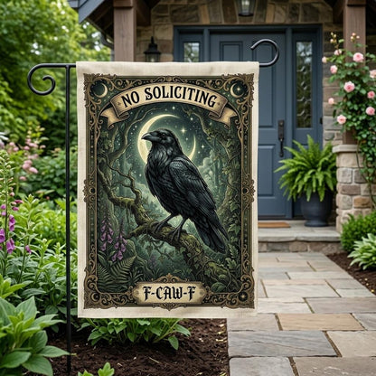 Funny No Soliciting Garden Flag: Snarky Raven Outdoor Sign