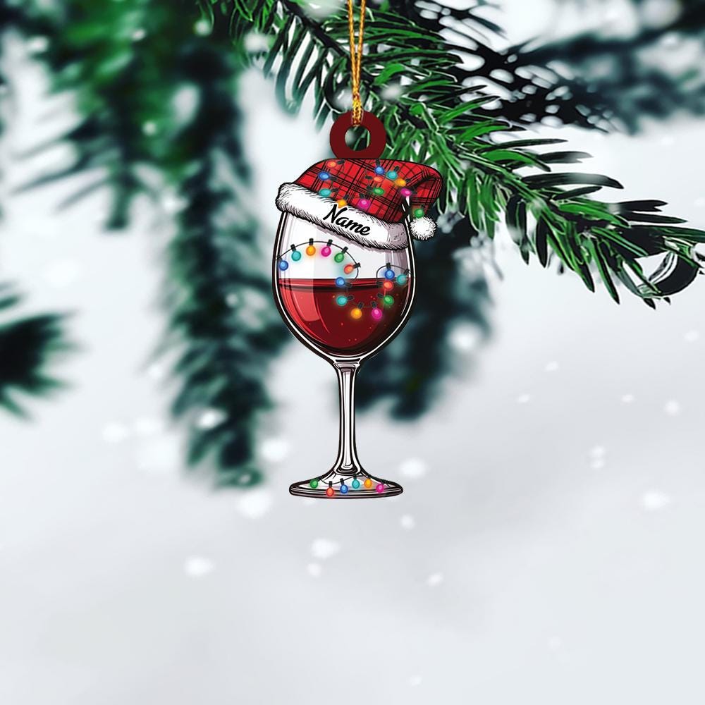 Personalized Wine Glass Christmas Ornament – Custom Red Wine Ornament, Wine Lover Holiday Gift, Christmas Tree Decor