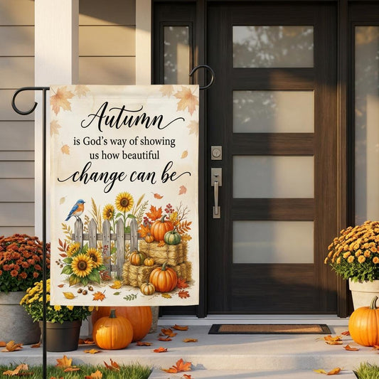 Autumn Is God's Way Inspirational Fall Garden Flag – Christian Bird House Yard Decor