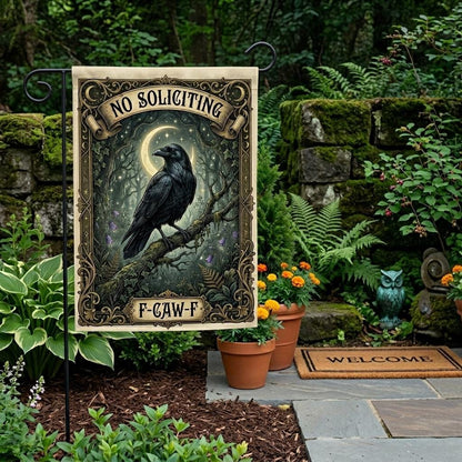 Gothic Raven "No Soliciting" Garden Flag - Funny Yard Decor