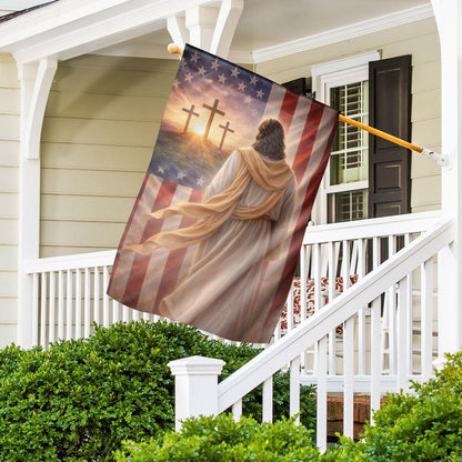 Religious American Jesus Spring Garden Flag: Patriotic Yard Banner
