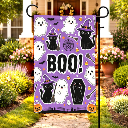 Black Cat & Pumpkin Halloween Garden Flag - Spooky Season Outdoor Decor