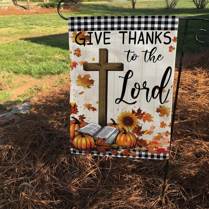 Give Thanks to the Lord Double-Sided Garden Flag – Christian Fall Pumpkin & Cross House Flag, Thanksgiving Yard Decor