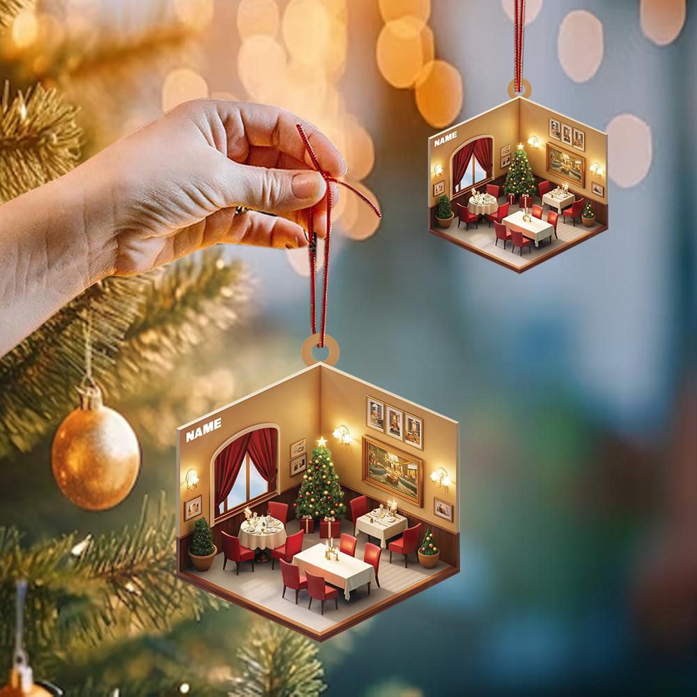 Personalized Restaurant Christmas Ornament – Custom Restaurant Owner Car Ornament, Flat Holiday Decor, Housewarming & Business Owner Gift