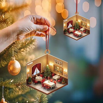 Personalized Restaurant Christmas Ornament – Custom Restaurant Owner Car Ornament, Flat Holiday Decor, Housewarming & Business Owner Gift