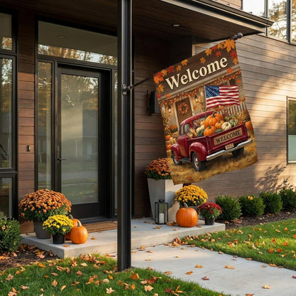 Vintage Red Truck Fall Garden Flag — Pumpkin Harvest Welcome Yard Decor