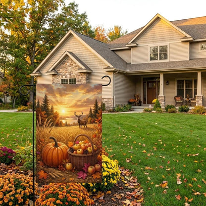 Scenic Deer Fall Garden Flag — Autumn Buck & Harvest Yard Decor