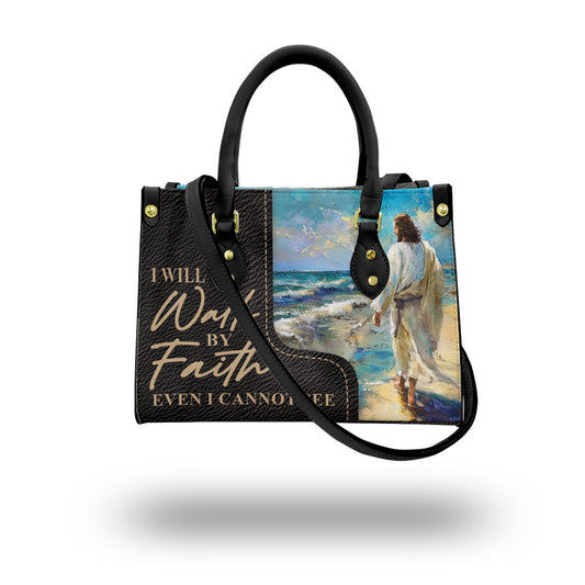 Walk by Faith Inspirational Leather Handbag-  Religious Bag with Jesus on the Beach ID-0402-WSIM