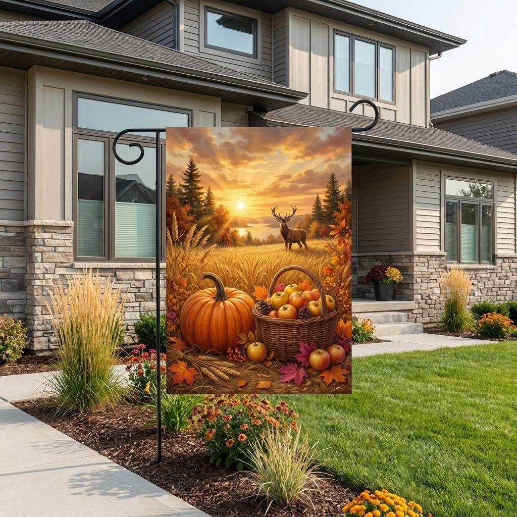 Scenic Deer Fall Garden Flag — Autumn Buck & Harvest Yard Decor