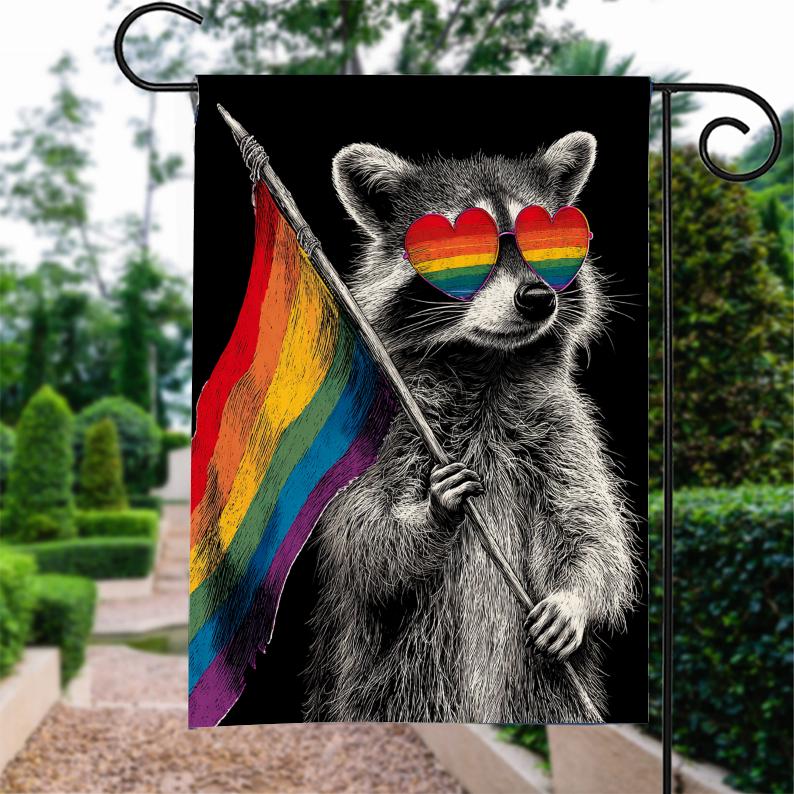 Raccoon LGBTQ Pride Garden Flag: Cute Rainbow Yard Art