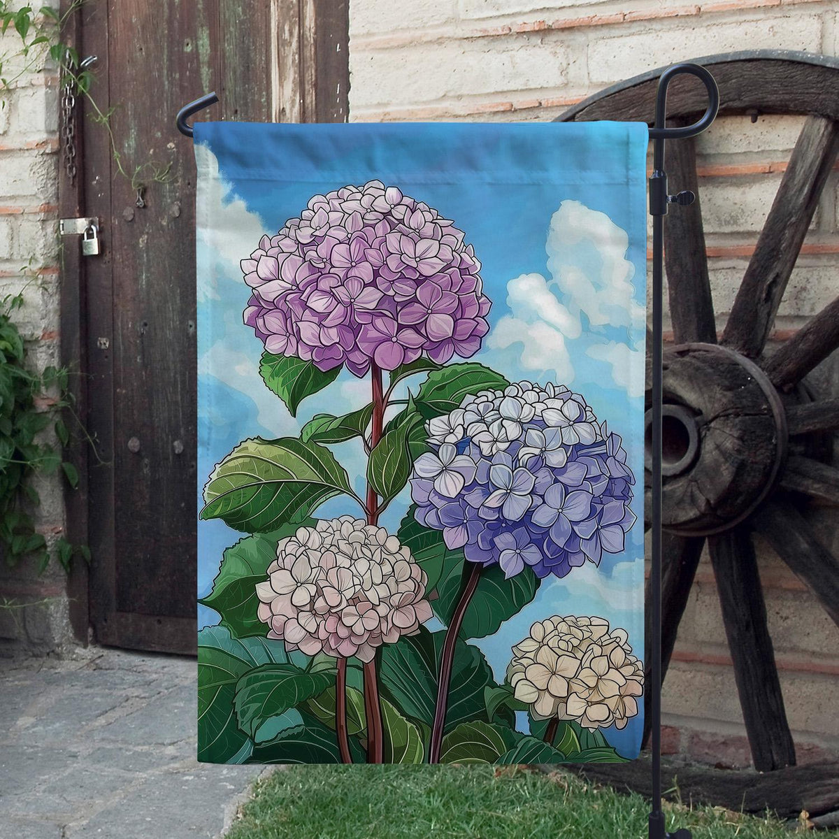 Hydrangea Welcome Double-Sided House Flag - Spring Floral Decor