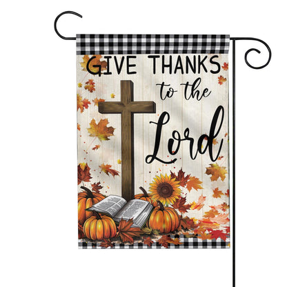 Give Thanks to the Lord Double-Sided Garden Flag – Christian Fall Pumpkin & Cross House Flag, Thanksgiving Yard Decor