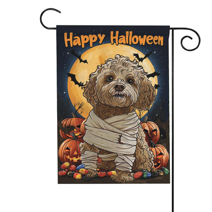 Happy Halloween Mummy Dog Garden Flag — Cute Cockapoo Fall Porch Decor