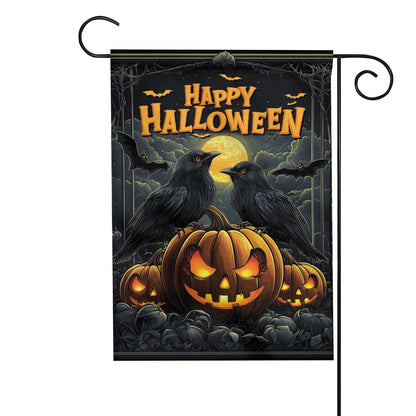 Happy Halloween Double-Sided Garden Flag – Pumpkin House Flag, Spooky Fall Porch Decor, Halloween Yard & Outdoor Banner