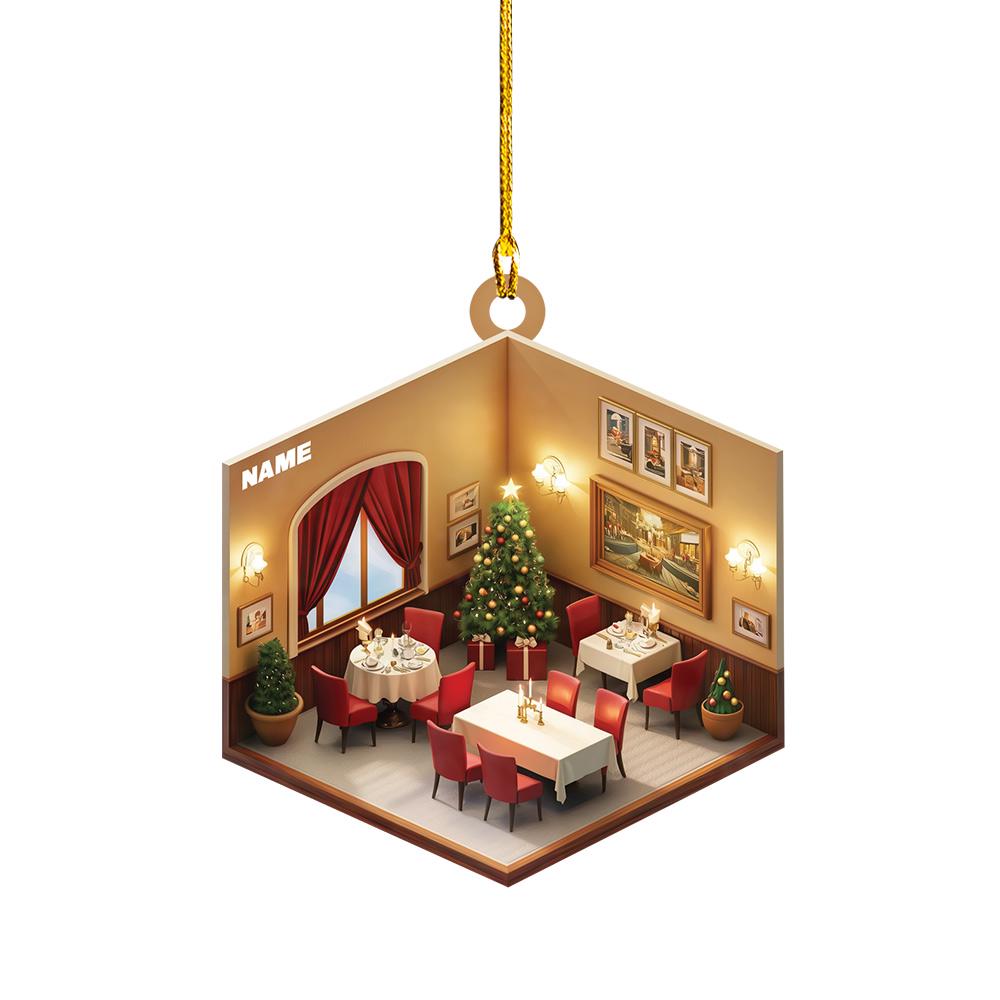 Personalized Restaurant Christmas Ornament – Custom Restaurant Owner Car Ornament, Flat Holiday Decor, Housewarming & Business Owner Gift