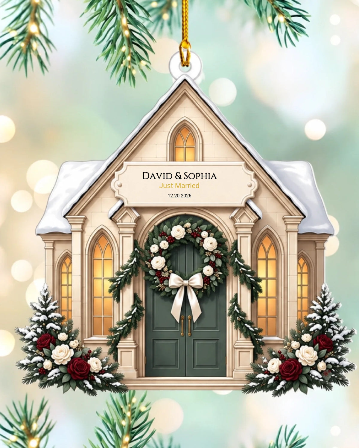 Personalized Wedding Church Ornament – Custom Couple Christmas Keepsake, Newlywed Gift