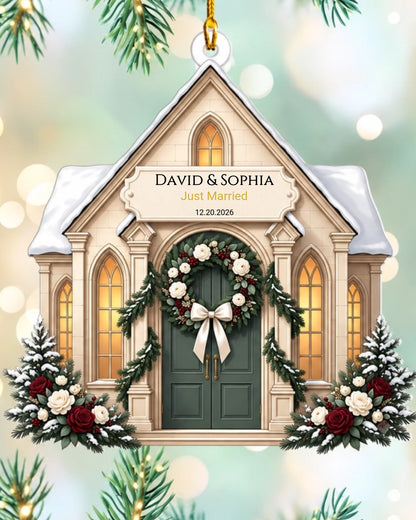 Personalized Wedding Church Ornament – Custom Couple Christmas Keepsake, Newlywed Gift