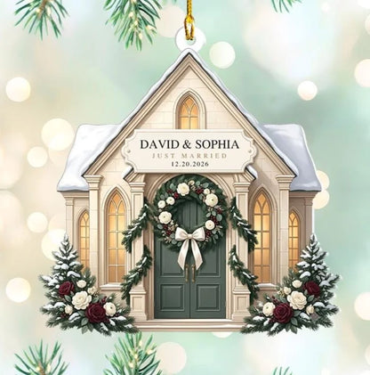 Personalized Wedding Church Ornament – Custom Couple Christmas Keepsake, Newlywed Gift