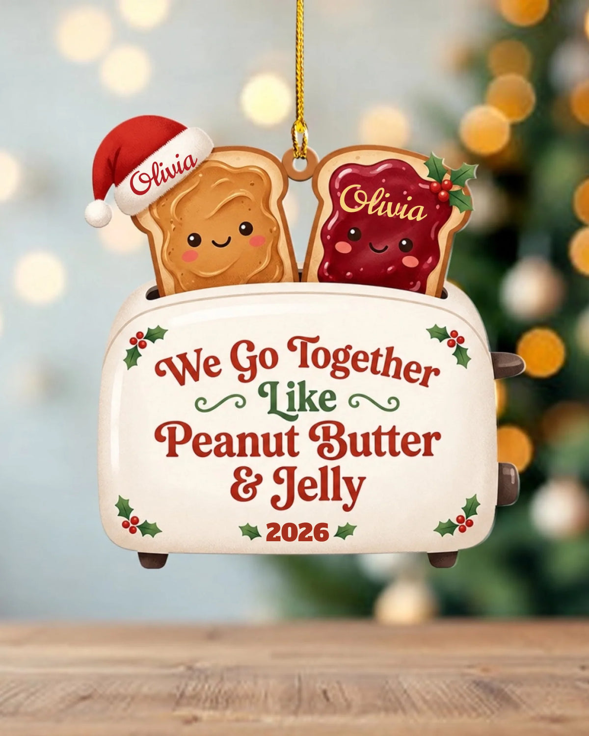 Personalized Peanut Butter & Jelly Toaster Ornament – We Go Together Couple Christmas Keepsake, Custom Names Gift