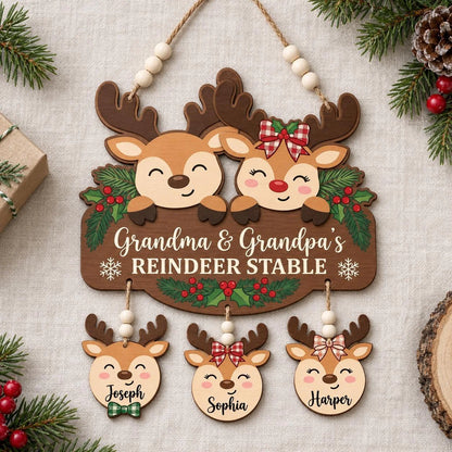 Personalized Grandma & Grandpa's Reindeer Stable Sign – Custom Grandkids Names Christmas Wooden Sign