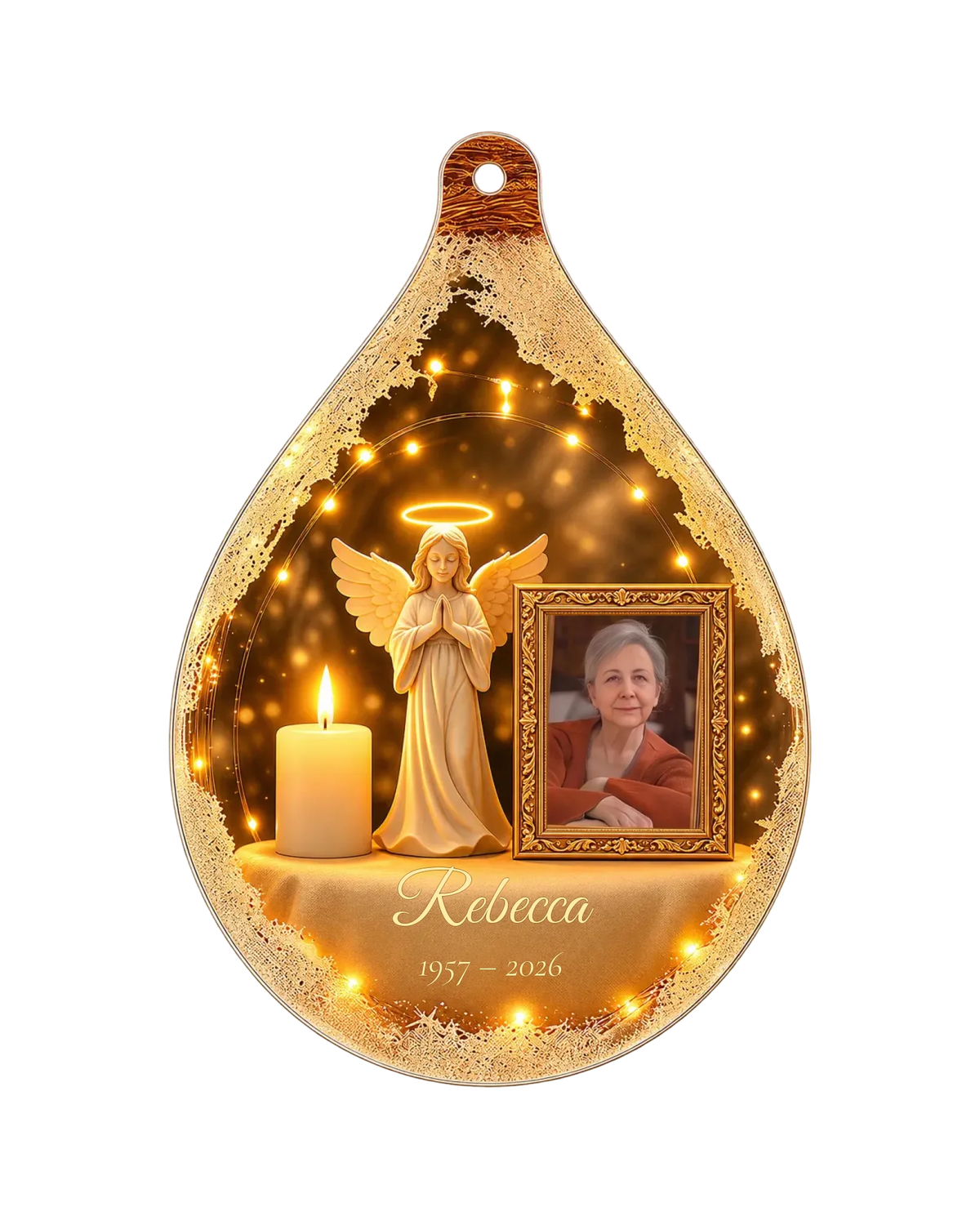 Personalized Memorial Photo Ornament – Angel & Candle, Custom Name & Years, In Loving Memory Acrylic Keepsake