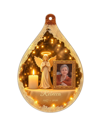 Personalized Memorial Photo Ornament – Angel & Candle, Custom Name & Years, In Loving Memory Acrylic Keepsake