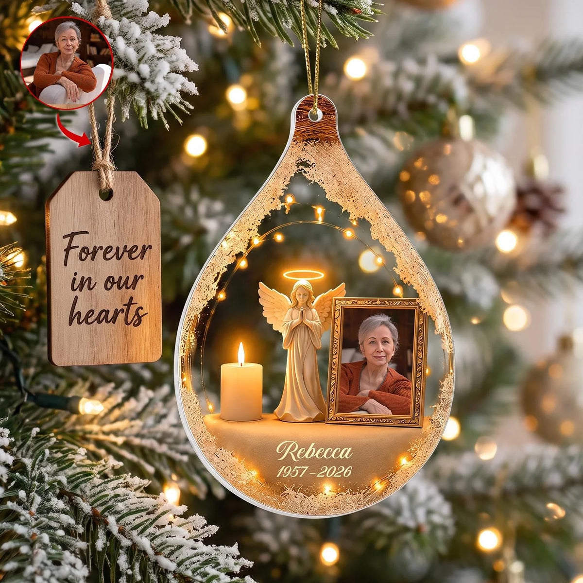 Personalized Memorial Photo Ornament – Angel & Candle, Custom Name & Years, In Loving Memory Acrylic Keepsake