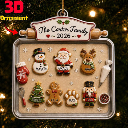 Personalized Family Christmas Cookie Tray Ornament – Custom Names & Cookie Characters, 3D Raised Acrylic Baking Keepsake