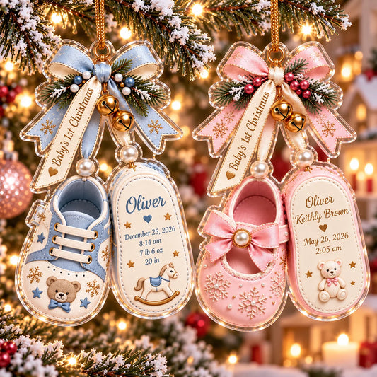 Personalized Baby's First Christmas Shoes Ornament – Custom Name, Birth Date, Time, Weight & Length, Pink Girl or Blue Boy Newborn Keepsake 2026