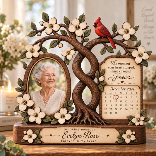 Personalized Cardinal Memorial Wooden Block – Custom Photo, Calendar Date & Name, In Loving Memory Keepsake