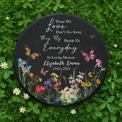 Round memorial garden stone with custom name in clover