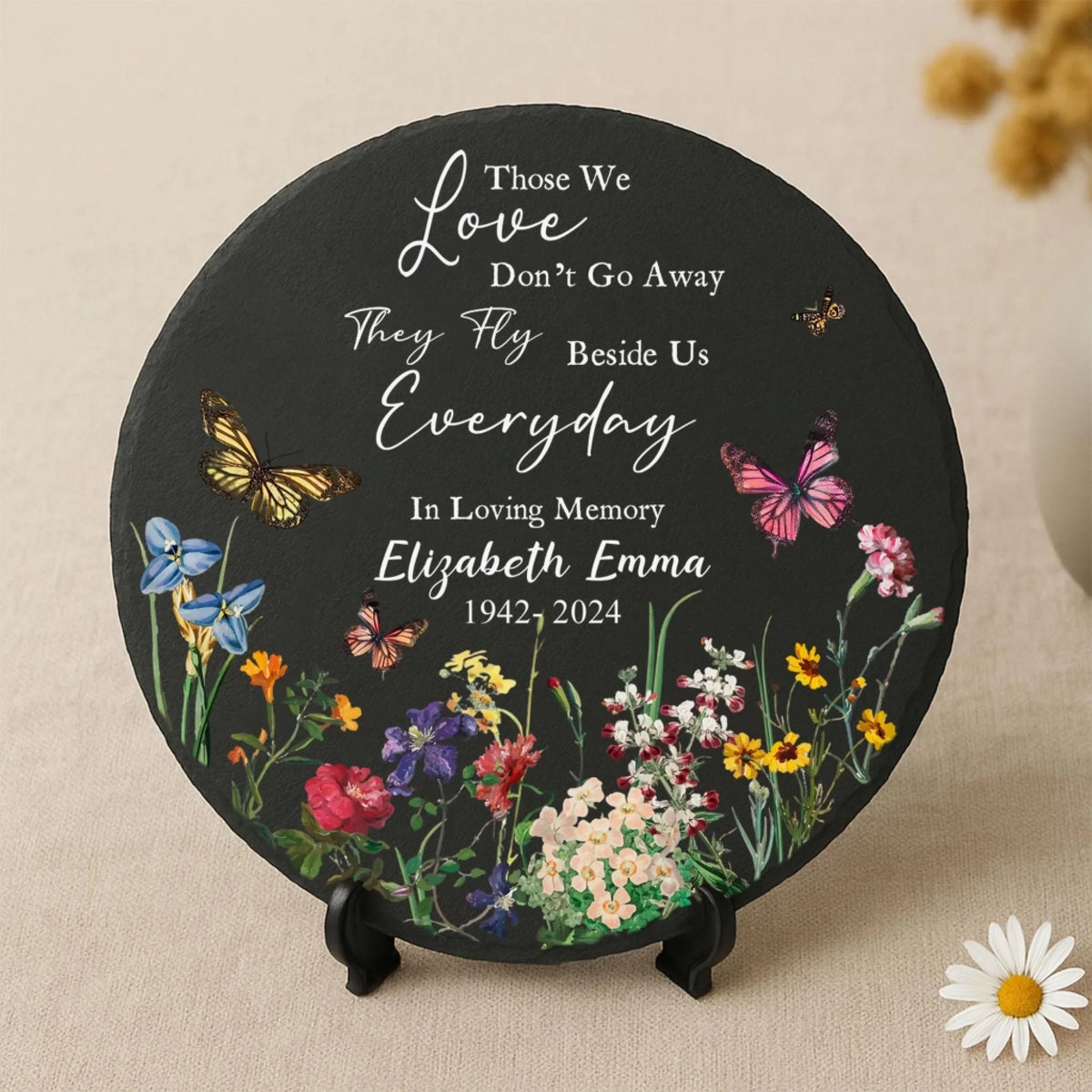 Memorial slate stone on easel stand