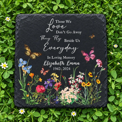 Square memorial stone with custom name and years